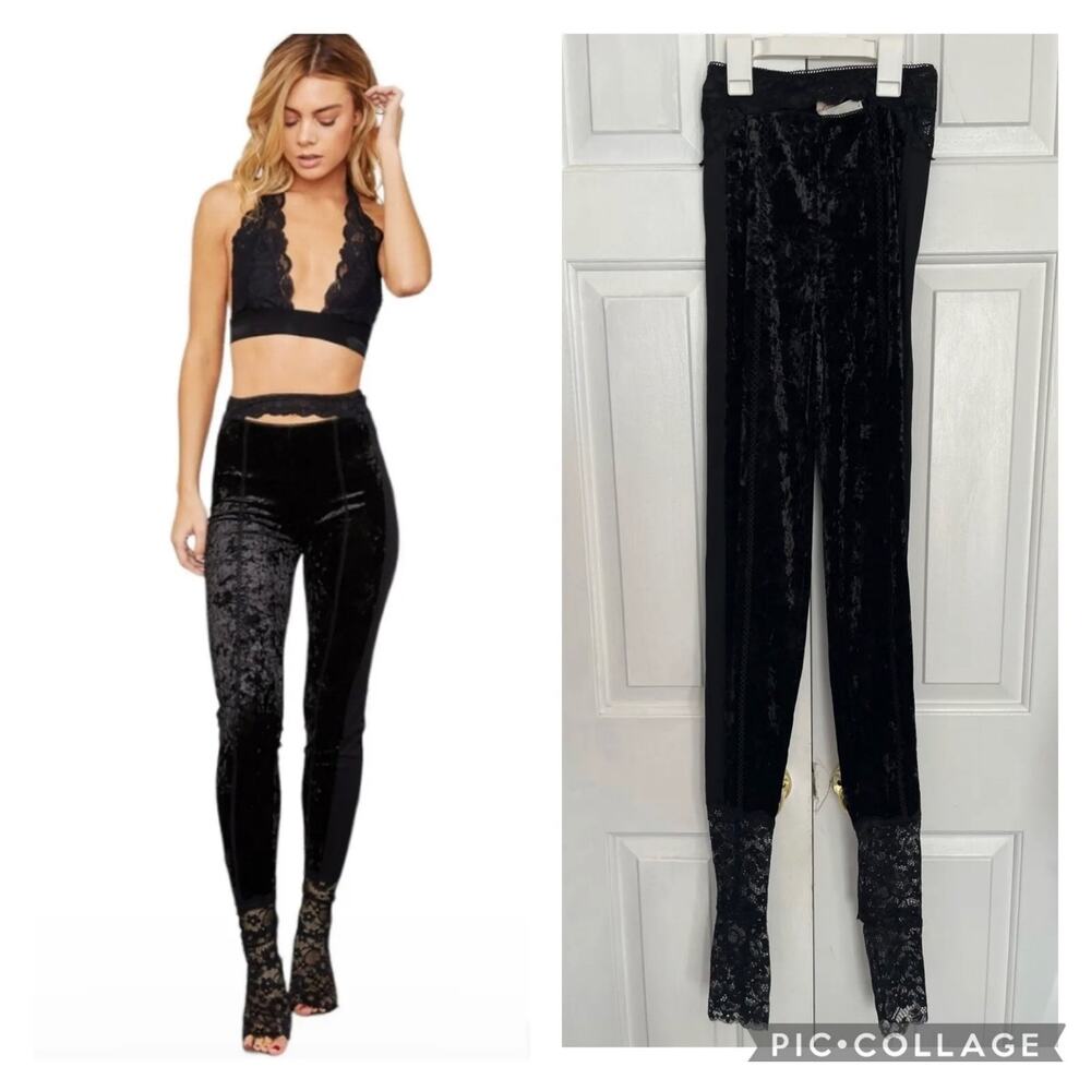 We are HAH I can xxxplain Pants Legging Velvet Lace Black Hi Waist Size XS - NWT
